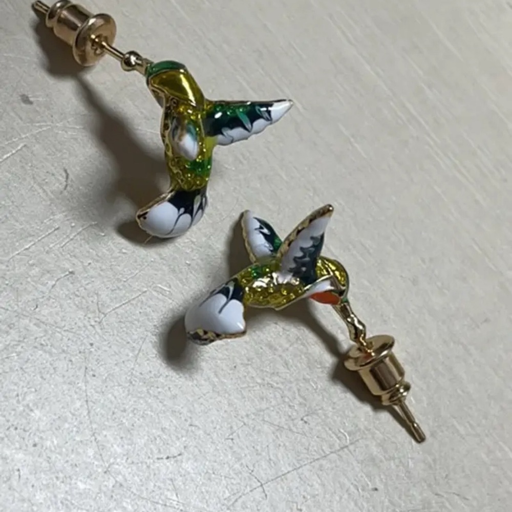 Vintage Rare Colorful Hummingbird Earrings - Picture 2 of 6